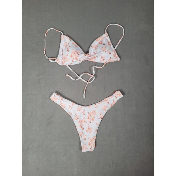 MakeMeChic Womens Twist Front Two Piece Bikini High Cut Thong Swimsuit Medium - Picture 1 of 6